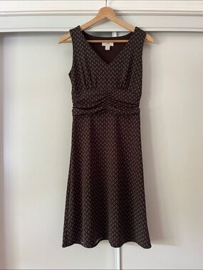 LOFT Brown Geometric Sleeveless Midi Dress